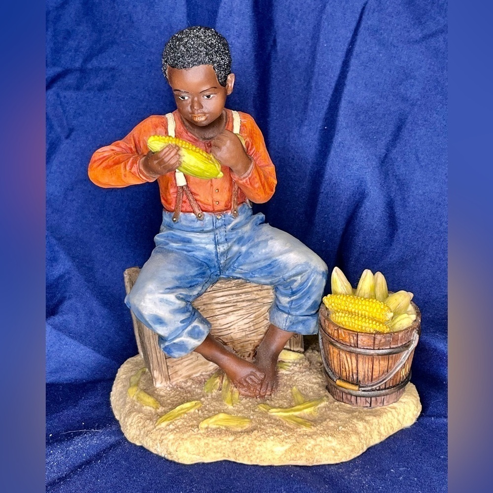 Summit Collection Boy Shucking Corn Figurine Black Americana History VTG Resin